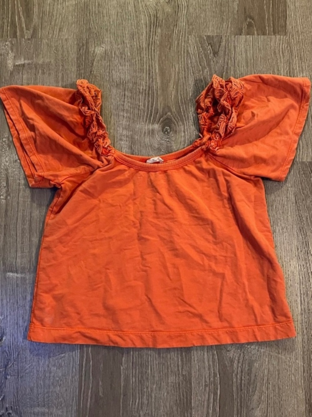 Anthropologie Pilcro Orange Heather Eyelet Ruffle Neck Top - Size M